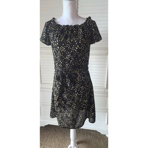 Michael Kors Black Sheer Gold Star Print Dress Size S Tie Waist